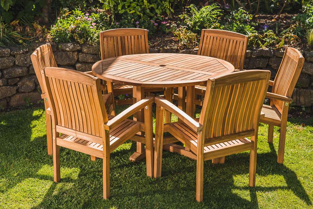 120cm pedestal round 6 seater teak dining patio set 03