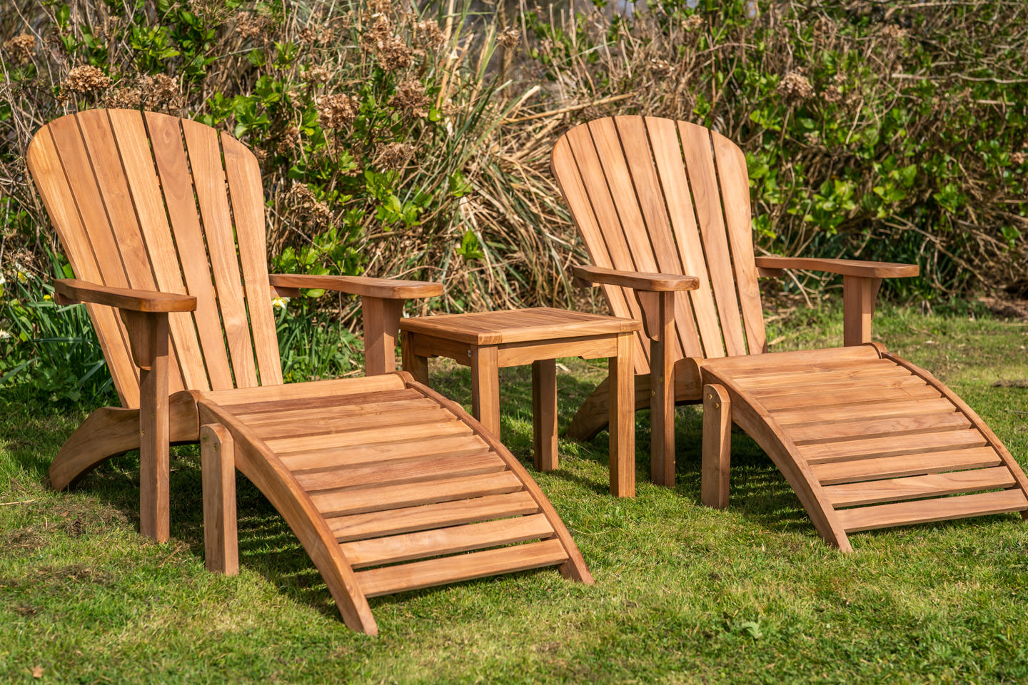 Teak two adirondack set with large coffee table 1