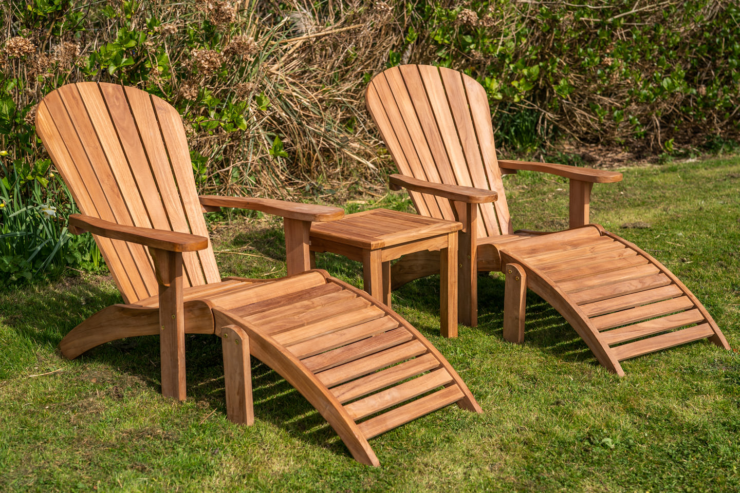 Teak two adirondack set with large coffee table 3
