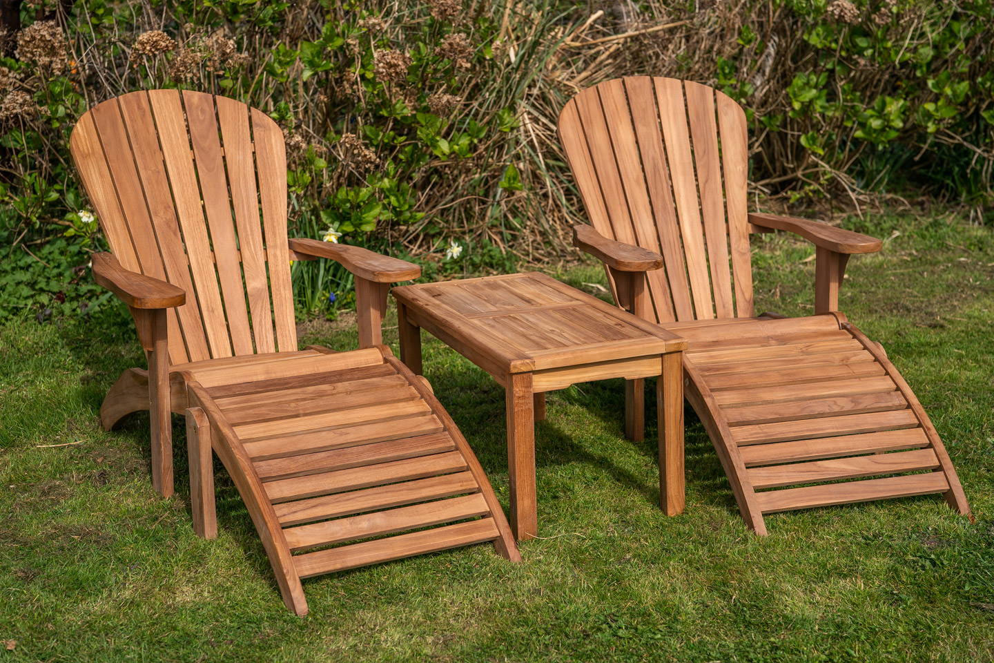 Teak two adirondack set with large coffee table deluxe cushions 1
