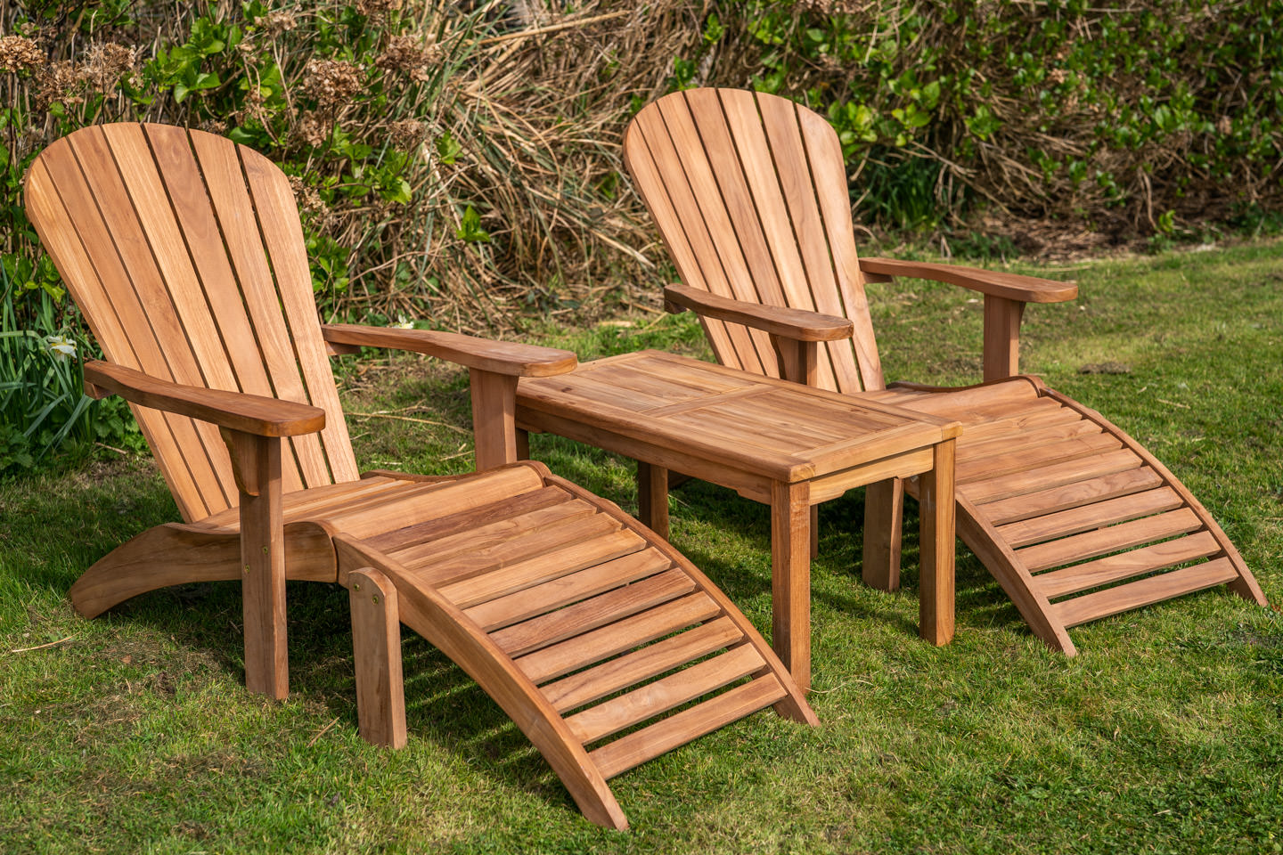 Teak two adirondack set with large coffee table deluxe cushions 2 1