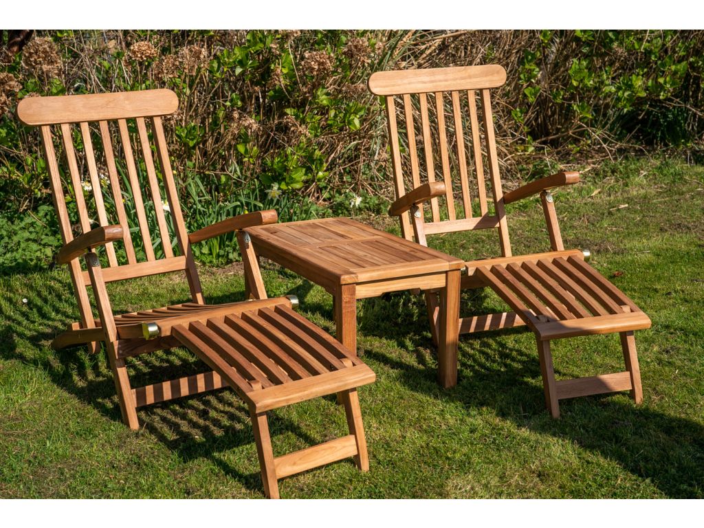 Wooden sun lounger couples set with large coffee 1
