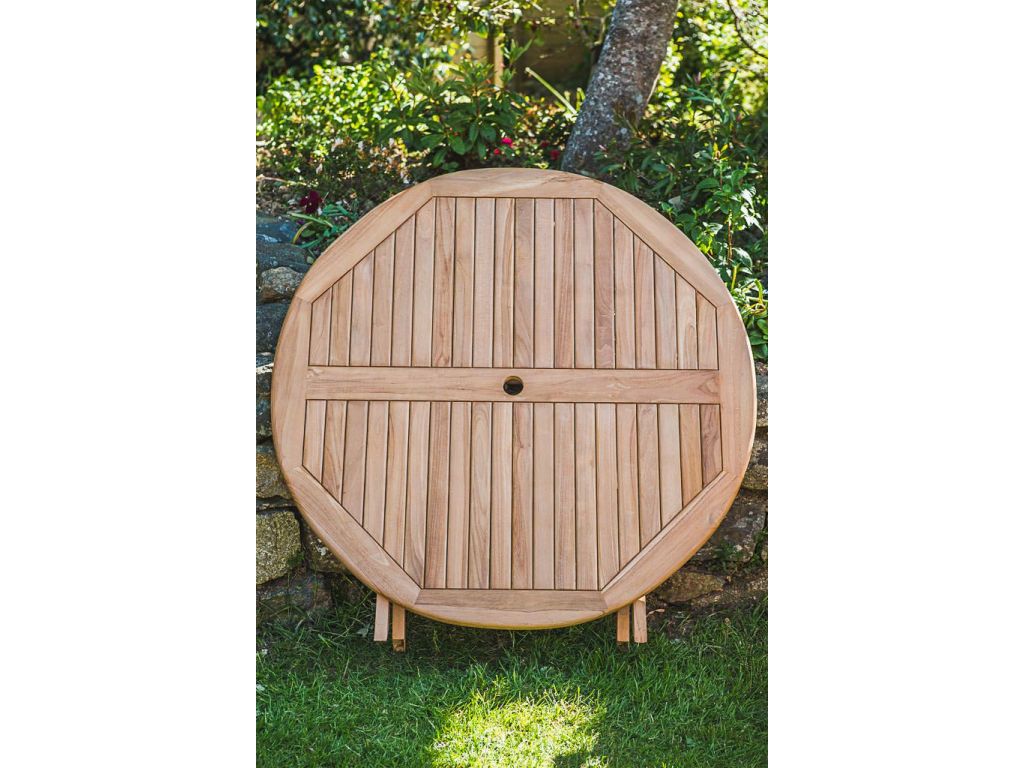 circular folding teak patio table 1 2m 2