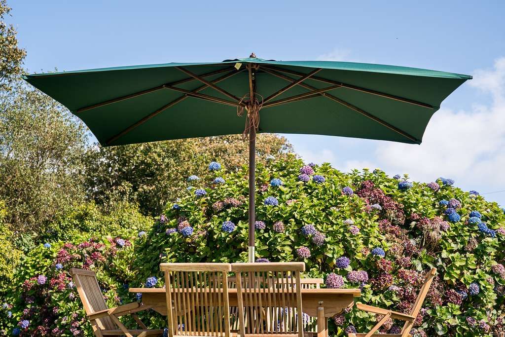 dark green rectangular 3m x 2m wooden garden parasol 6