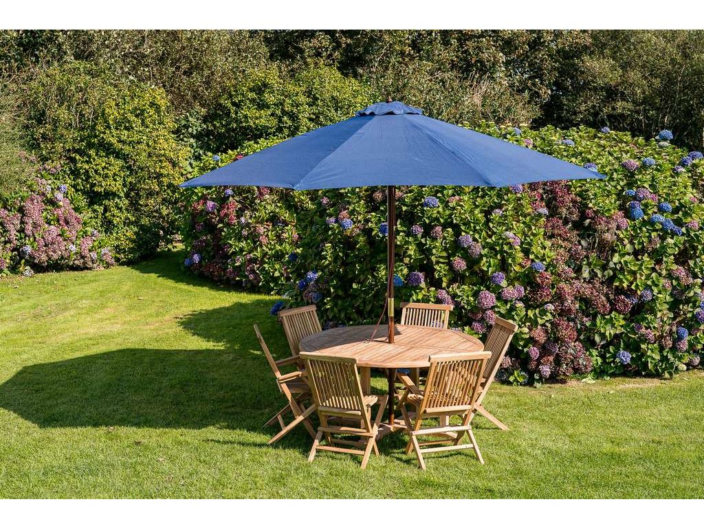 octagonal 3 5m wooden garden parasol navy blue 1