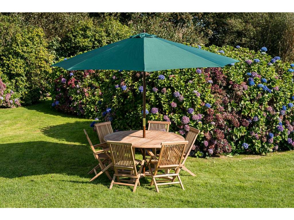 octagonal 3 5m wooden outdoor parasol dark green 1