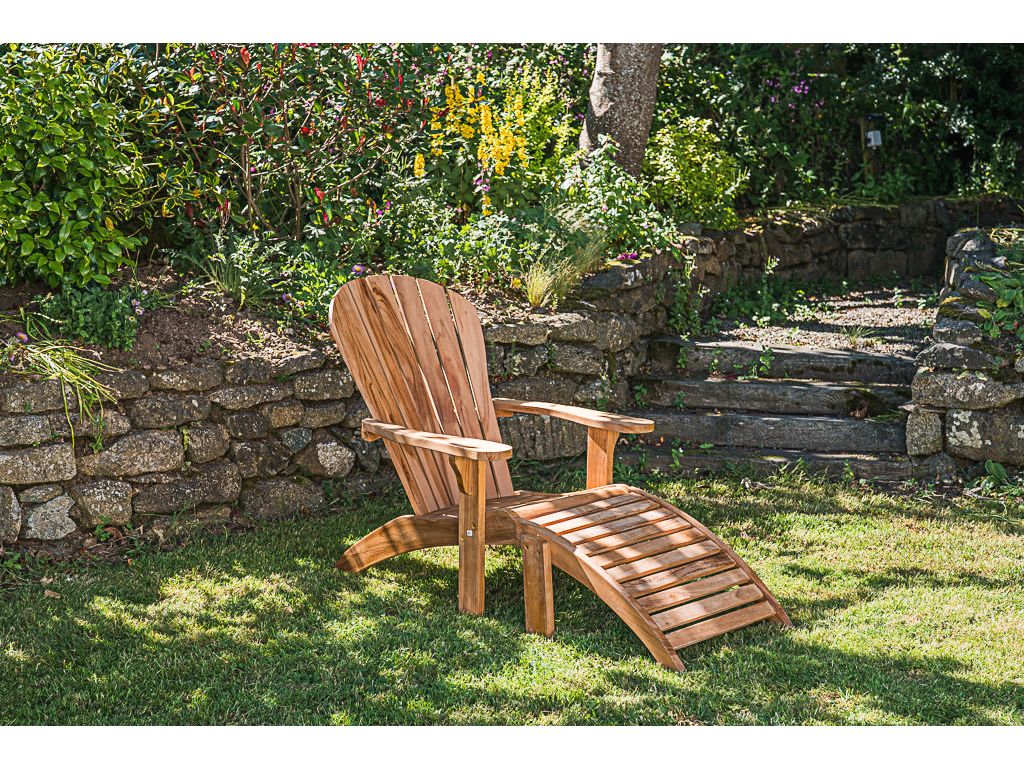teak adirondack garden chair with footstool 3 1